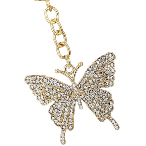 Rhinestone Butterfly Keychain Keyring Gold Link Butterfly Charm Pendant Keys - Picture 11 of 14